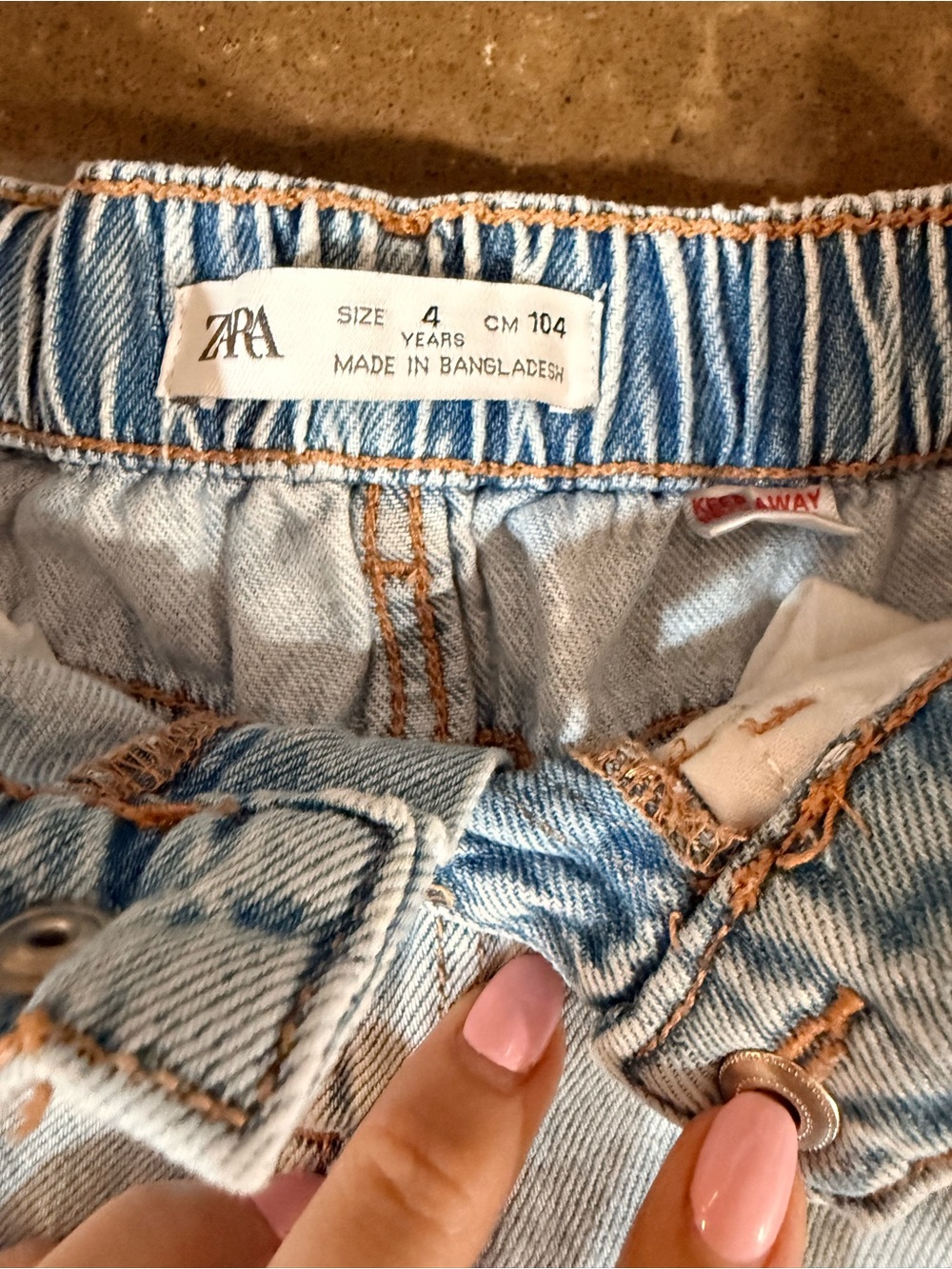 Zara Kids Light Blue Denim Shorts with Tan Stitching